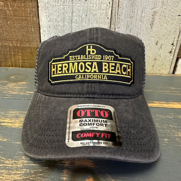 Hermosa Beach ARE YOU ESTABLISHED? 6 Panel Low Profile Trucker Hat - Black/Charcoal