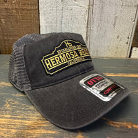 Hermosa Beach ARE YOU ESTABLISHED? 6 Panel Low Profile Trucker Hat - Black/Charcoal