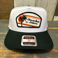 Hermosa Beach RETRO SUNSET 5 Panel Mid Profile Baseball Cap - Dark Green/White