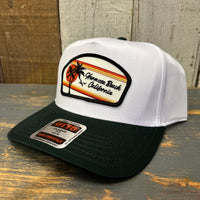 Hermosa Beach RETRO SUNSET 5 Panel Mid Profile Baseball Cap - Dark Green/White