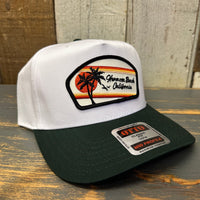 Hermosa Beach RETRO SUNSET 5 Panel Mid Profile Baseball Cap - Dark Green/White