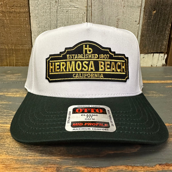 Hermosa Beach ARE YOU ESTABLISHED? 5 Panel Mid Profile Baseball Cap - Dark Green/White