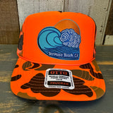 Hermosa Beach TUBULAR High Crown Trucker Hat - Neon Orange Hunters Camo