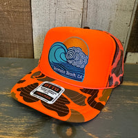 Hermosa Beach TUBULAR High Crown Trucker Hat - Neon Orange Hunters Camo