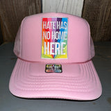 HATE HAS NO HOME HERE High Crown Trucker Hat - Pink