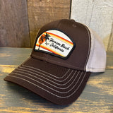 Hermosa Beach RETRO SUNSET 6 Panel Low Profile Mesh Back Trucker Hat - Brown/Khaki