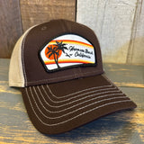 Hermosa Beach RETRO SUNSET 6 Panel Low Profile Mesh Back Trucker Hat - Brown/Khaki