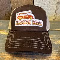 Hermosa Beach WOODIE 6 Panel Low Profile Mesh Back Trucker Hat - Brown/Khaki