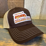 Hermosa Beach WOODIE 6 Panel Low Profile Mesh Back Trucker Hat - Brown/Khaki