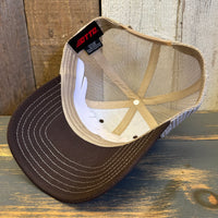 Hermosa Beach WOODIE 6 Panel Low Profile Mesh Back Trucker Hat - Brown/Khaki