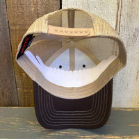 Hermosa Beach WOODIE 6 Panel Low Profile Mesh Back Trucker Hat - Brown/Khaki