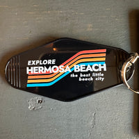 EXPLORE HERMOSA BEACH - THE BEST LITTLE BEACH CITY Retro Rainbow Hotel Key Chain: : Black
