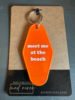 MEET ME AT THE BEACH :: Retro Hotel Keychain - Orange (white text)