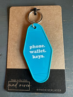 phone wallet keys - Retro Hotel Keychain : Teal (white text)