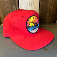 Hermosa Beach OBLIGATORY SUNSET - 6 Panel Mid Profile Baseball Cap - Red