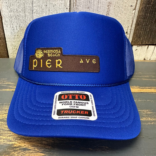 Hermosa Beach PIER AVE High Crown Trucker Hat - Royal Blue