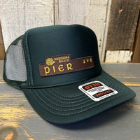 Hermosa Beach PIER AVE High Crown Trucker Hat - Dark Green