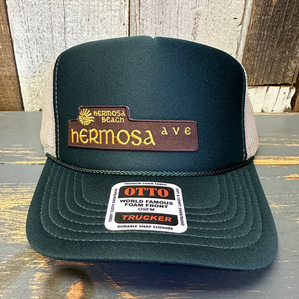 Hermosa Beach HERMOSA AVE High Crown Trucker Hat (Dark Green/Khaki)
