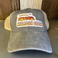 Hermosa Beach WOODIE 6 Panel Low Profile Mesh Hat - Light Grey/Khaki
