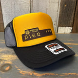 Hermosa Beach PIER AVE 5 Panel High Crown Mesh Back Trucker Hat- Black/Gold