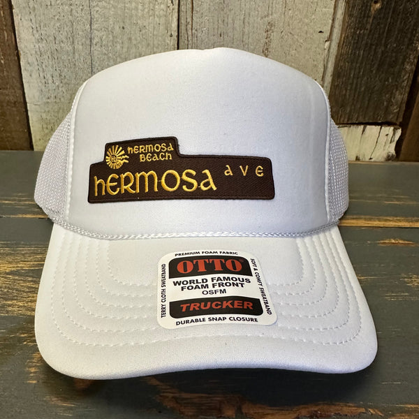 Hermosa Beach HERMOSA AVE High Crown Trucker Hat - White