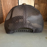 Hermosa Beach CLASSIC LOGO - 6 Panel Structured Poly/Cotton Front Mesh Back Trucker Hat - Black/Loden Green