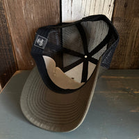 Hermosa Beach CLASSIC LOGO - 6 Panel Structured Poly/Cotton Front Mesh Back Trucker Hat - Black/Loden Green