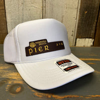 Hermosa Beach PIER AVE High Crown Trucker Hat - White