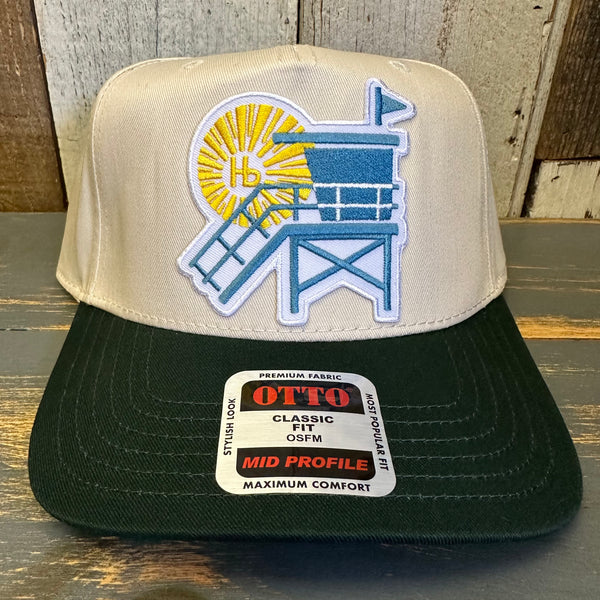 Hermosa Beach LIFEGUARD TOWER Mid Profile Baseball Cap - Dark Green/Natural