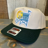 Hermosa Beach LIFEGUARD TOWER Mid Profile Baseball Cap - Dark Green/Natural