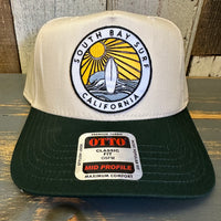 SOUTH BAY SURF (Multi Colored Patch) Mid Profile Baseball Cap - Dark Green/Natural