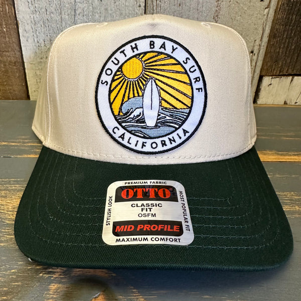 SOUTH BAY SURF (Multi Colored Patch) Mid Profile Baseball Cap - Dark Green/Natural