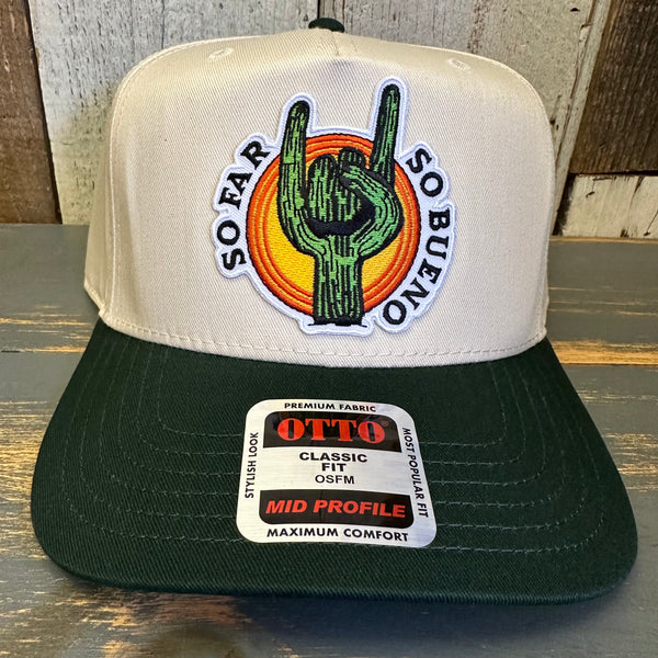 SO FAR :: SO BUENO 5 Panel Mid Profile Baseball Cap - Dark Green/Natural