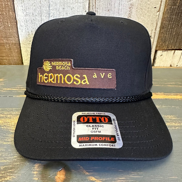 Hermosa Beach HERMOSA AVE 5 Panel Mid Profile Baseball Cap - Black