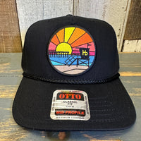Hermosa Beach OBLIGATORY SUNSET 5 Panel Mid Profile Baseball Cap - Black
