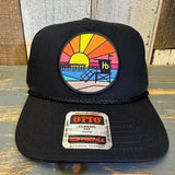 Hermosa Beach OBLIGATORY SUNSET 5 Panel Mid Profile Baseball Cap - Black