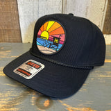 Hermosa Beach OBLIGATORY SUNSET 5 Panel Mid Profile Baseball Cap - Black