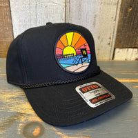 Hermosa Beach OBLIGATORY SUNSET 5 Panel Mid Profile Baseball Cap - Black