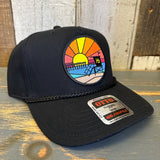 Hermosa Beach OBLIGATORY SUNSET 5 Panel Mid Profile Baseball Cap - Black