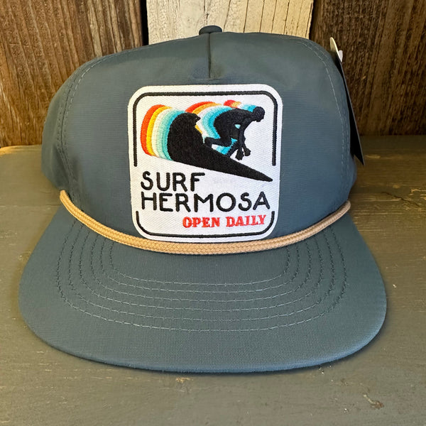 Hermosa Beach SURF HERMOSA :: OPEN DAILY - 5 Panel Nylon Hat - Blue Spruce