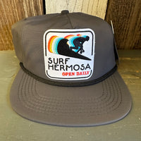 Hermosa Beach SURF HERMOSA :: OPEN DAILY - 5 Panel Nylon Hat -Charcoal