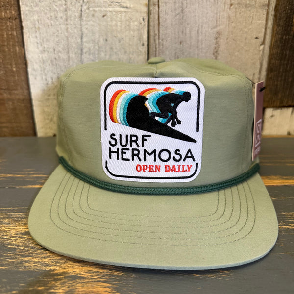 Hermosa Beach SURF HERMOSA :: OPEN DAILY Nylon/Cotton Blend Hat - Light Olive Green