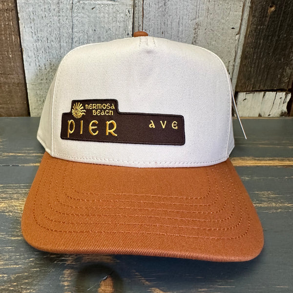 Hermosa Beach PIER AVE 5 Panel Mid Profile Cap - Rust Brown/Natural
