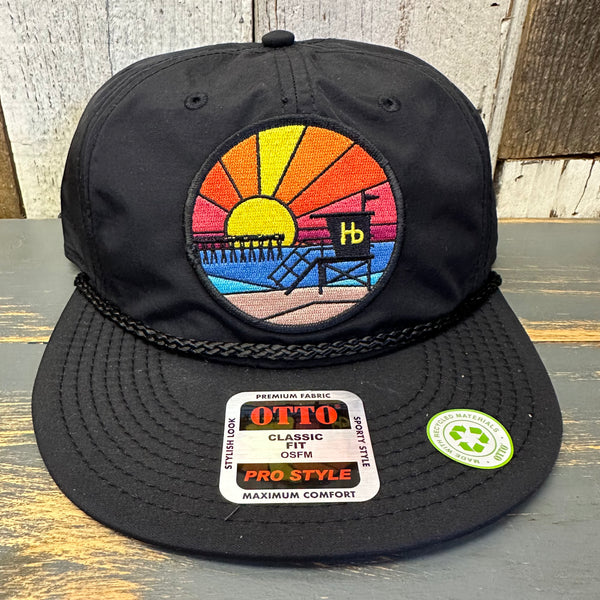 Hermosa Beach OBLIGATORY SUNSET 100% Recycled Pro Style Baseball Cap - Black ♻️