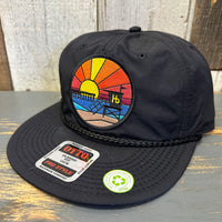 Hermosa Beach OBLIGATORY SUNSET 100% Recycled Pro Style Baseball Cap - Black ♻️