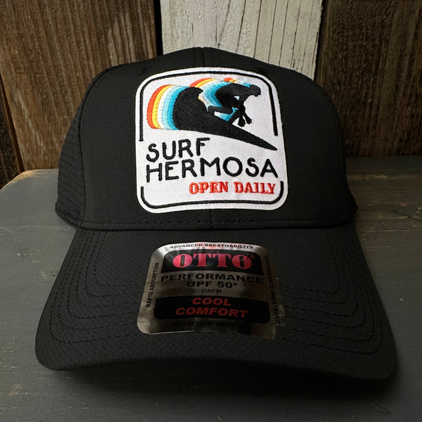 Hermosa Beach SURF HERMOSA :: OPEN DAILY - 6 Panel Low Profile Baseball Cap - Black