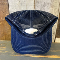 Hermosa Beach SHOREFRONT Premium 6 Panel Denim Trucker Hat - Navy/White Stitching