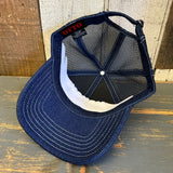 Hermosa Beach SHOREFRONT Premium 6 Panel Denim Trucker Hat - Navy/White Stitching