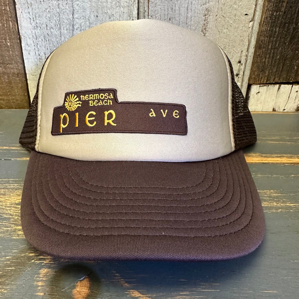 Hermosa Beach PIER AVE Foam Trucker Cap Hat - Brown/Khaki