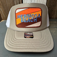 Hermosa Beach GOLF CARTS & YOGA PANTS High Crown Trucker Hat - Khaki/White